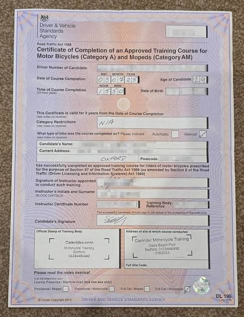 bike certificate
